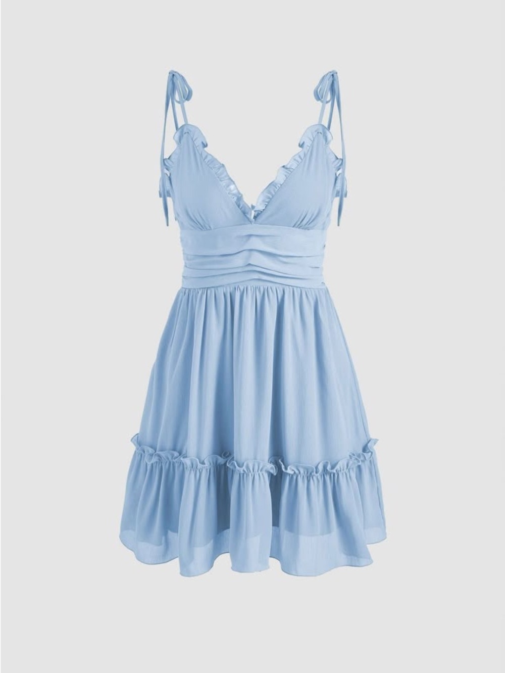 NWT Cider Solid Chiffon Ruffle Halter Mini Dress - Light Blue XL